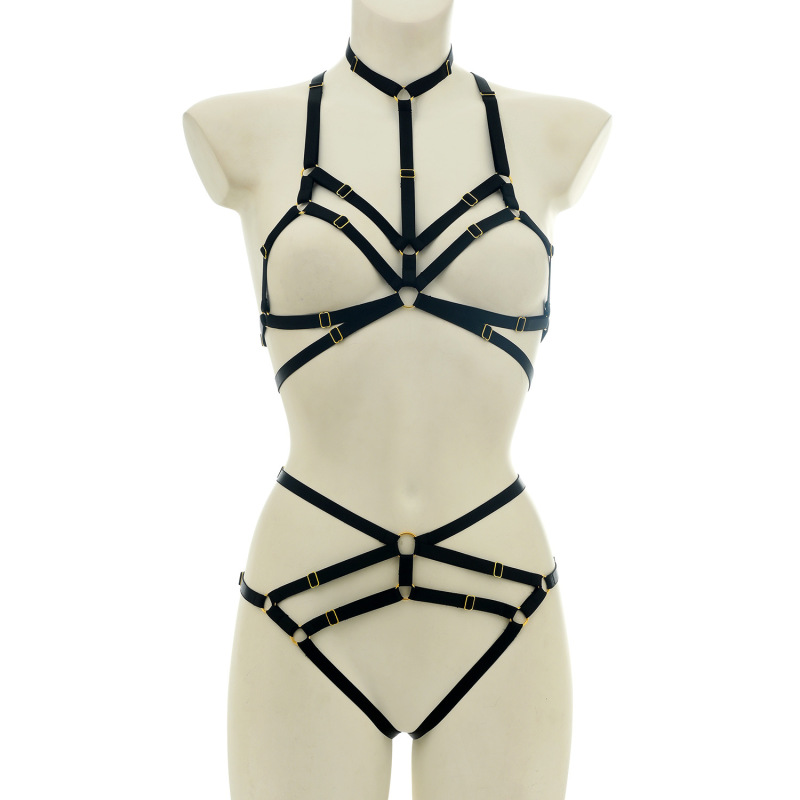 O0919+P0296--Harness tied sexy hollow sexy separate suit