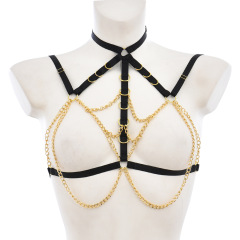 O0887-Straps, chain accessories, hollow sexy black erotic harness underwear