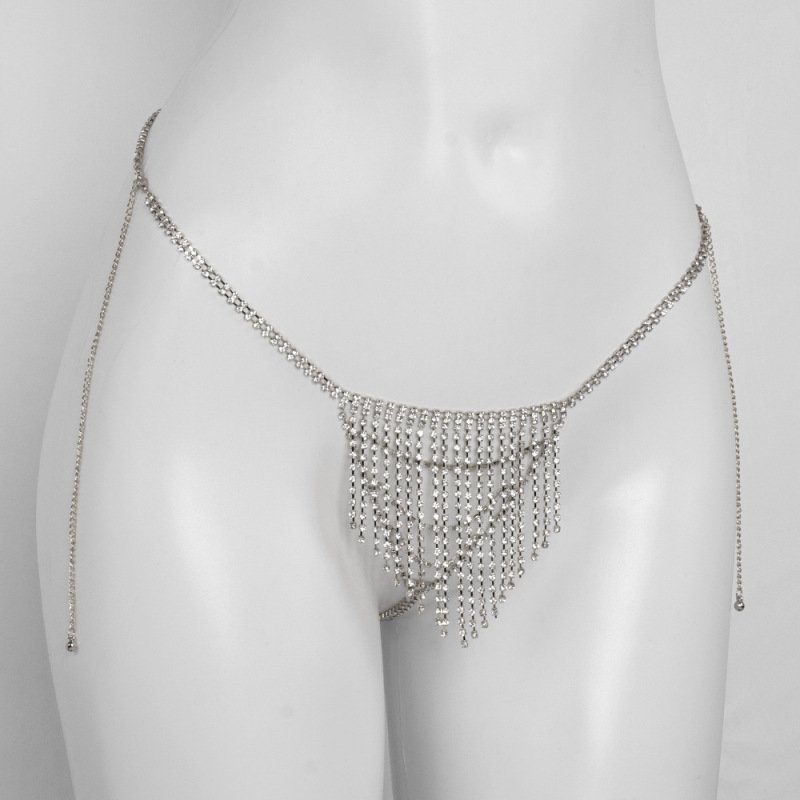 tb-15N-Bohemian diamond tassel sexy waist chain thong rhinestone chain nightclub European and American body chain underwear accessories