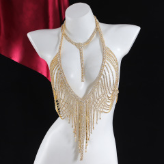 ST230428-High-end light luxury European and American style full diamond heavy industry body chain accessories fashion catwalk rhinestone exaggerated necklace chest chain set