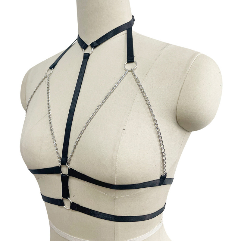 O0870-Chain bondage black ladies sexy strappy underwear