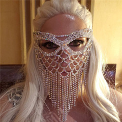 LS230601-Exaggerated rhinestone tassel mask European and American fashion masquerade accessories