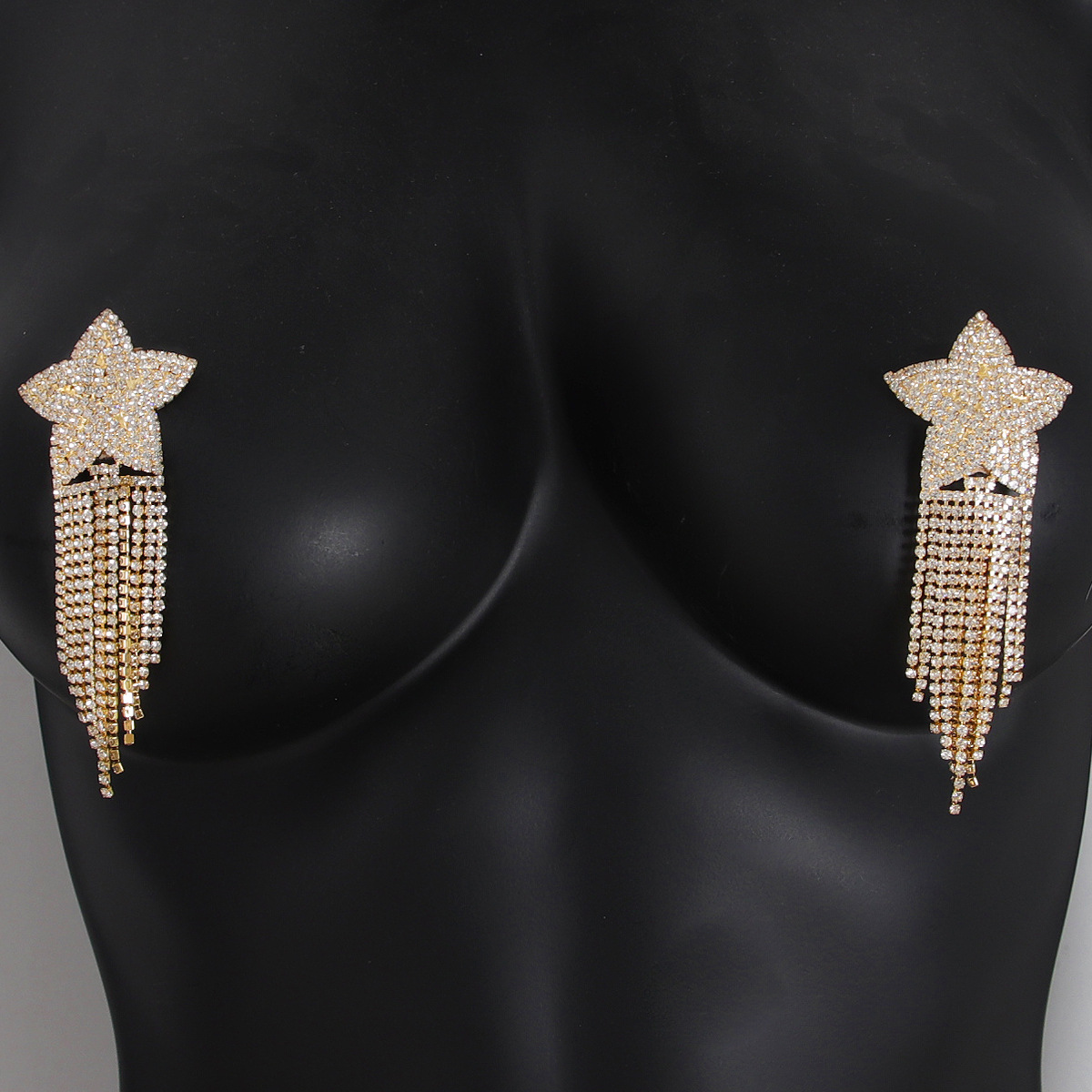 ST230119-Rhinestone five-pointed star nipple stickers, fashionable diamond nightclub sexy tassel nipple stickers for women