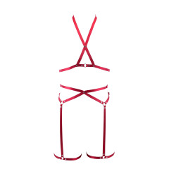 N0103-Sexy Harness Strap Bra Women's Thigh Ring Garter Belt Hollow Breast Exposed Underwear Set