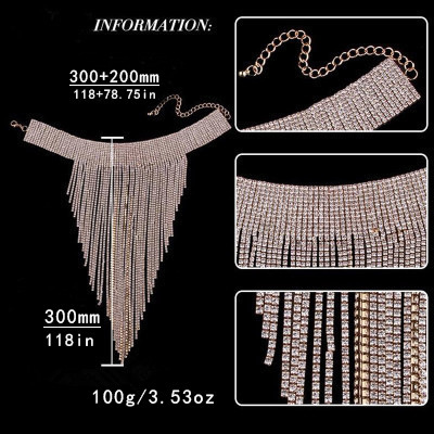 XL22403-Luxurious rhinestone tassel necklace European and American nightclub party sexy exaggerated body chain accessories