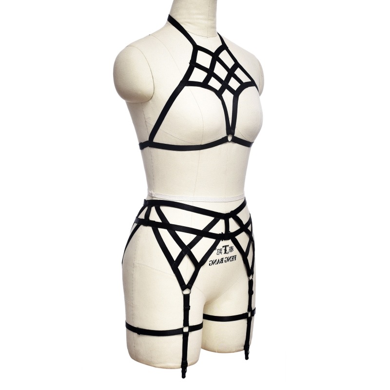 N0304--Hollow Breast Exposing Sexy Strap Black Women's Separate Suit