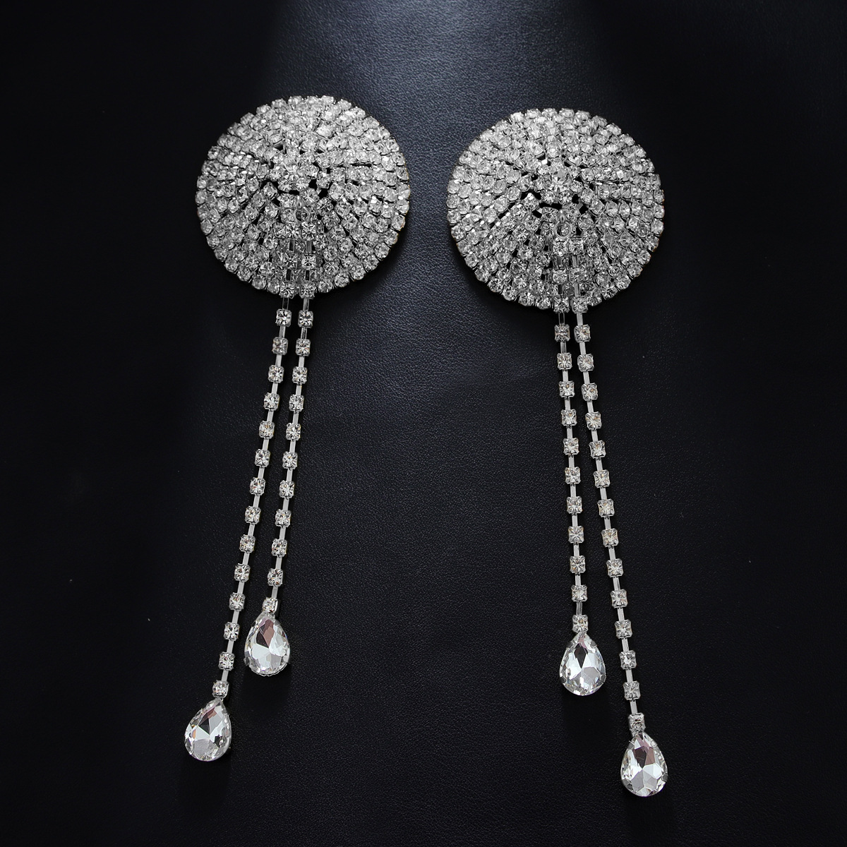 ST230125-Geometric round bra patch, nightclub style sexy tassel rhinestone breast chain body chain