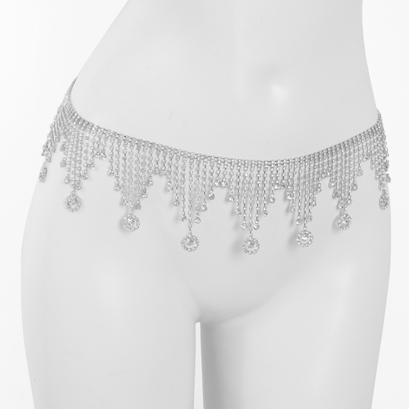 YL231004-Luxurious shiny diamond waist chain, elegant and fashionable dress decoration waist chain accessories tassel waist chain for women