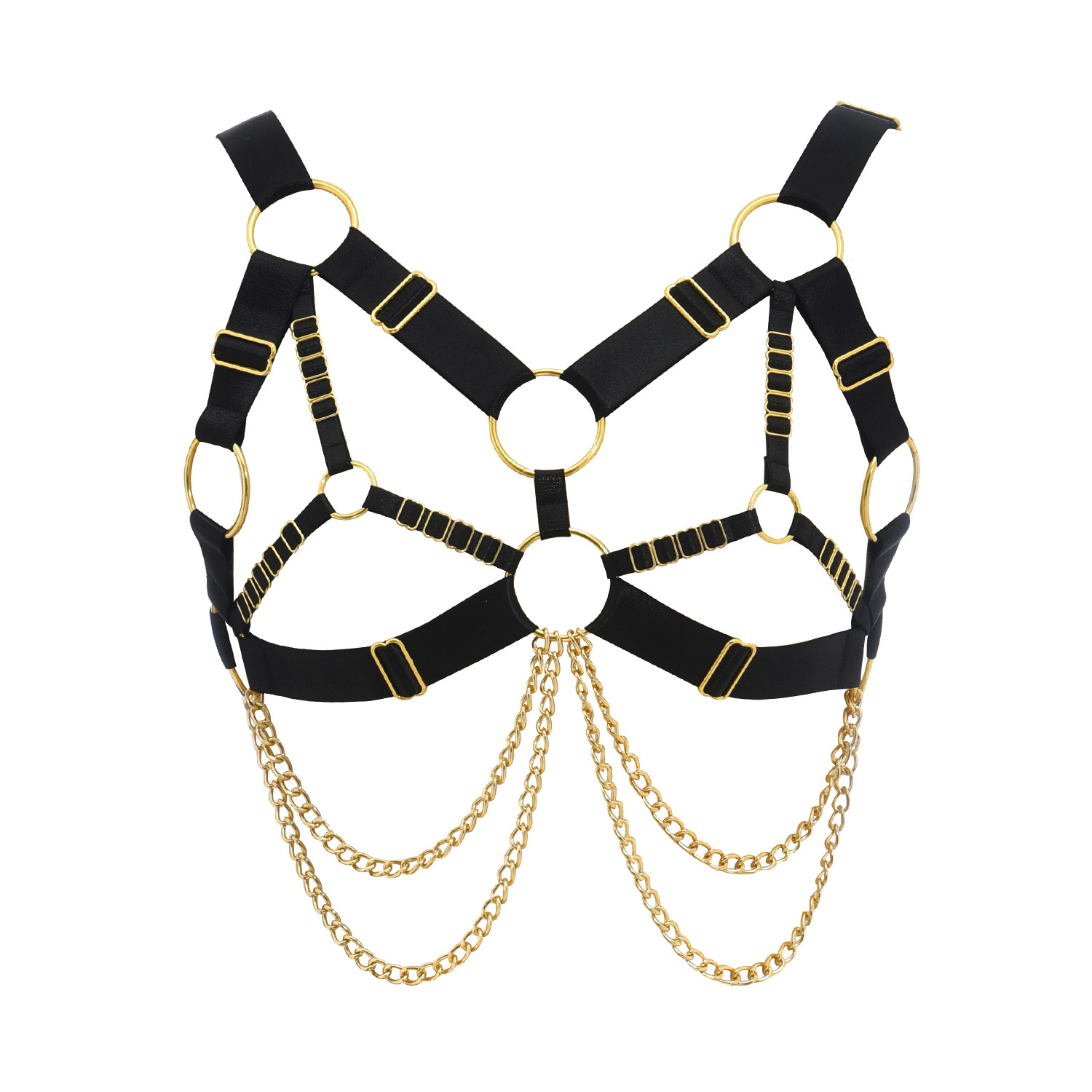 O0890--Black sexy top with straps and body chains