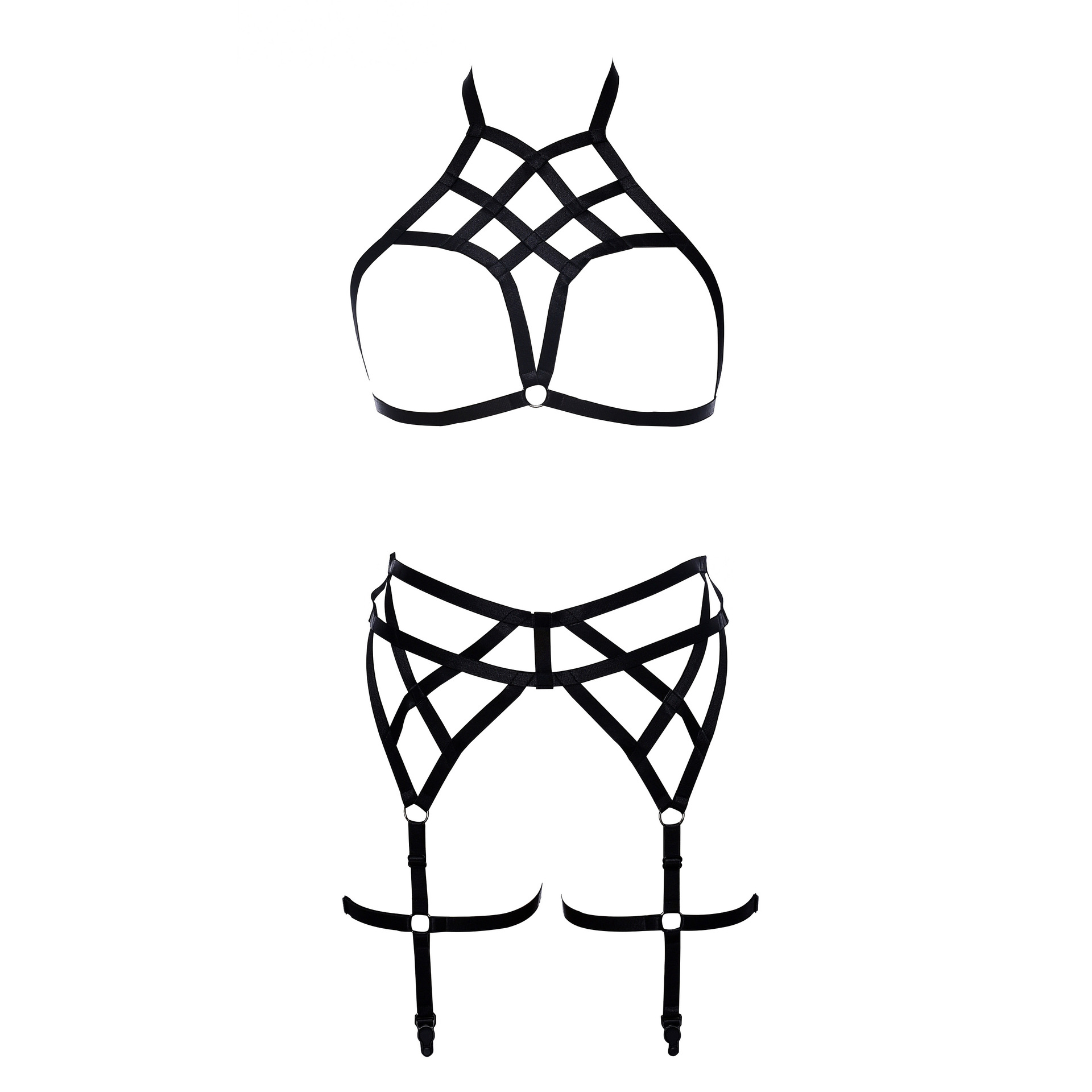 N0304--Hollow Breast Exposing Sexy Strap Black Women's Separate Suit