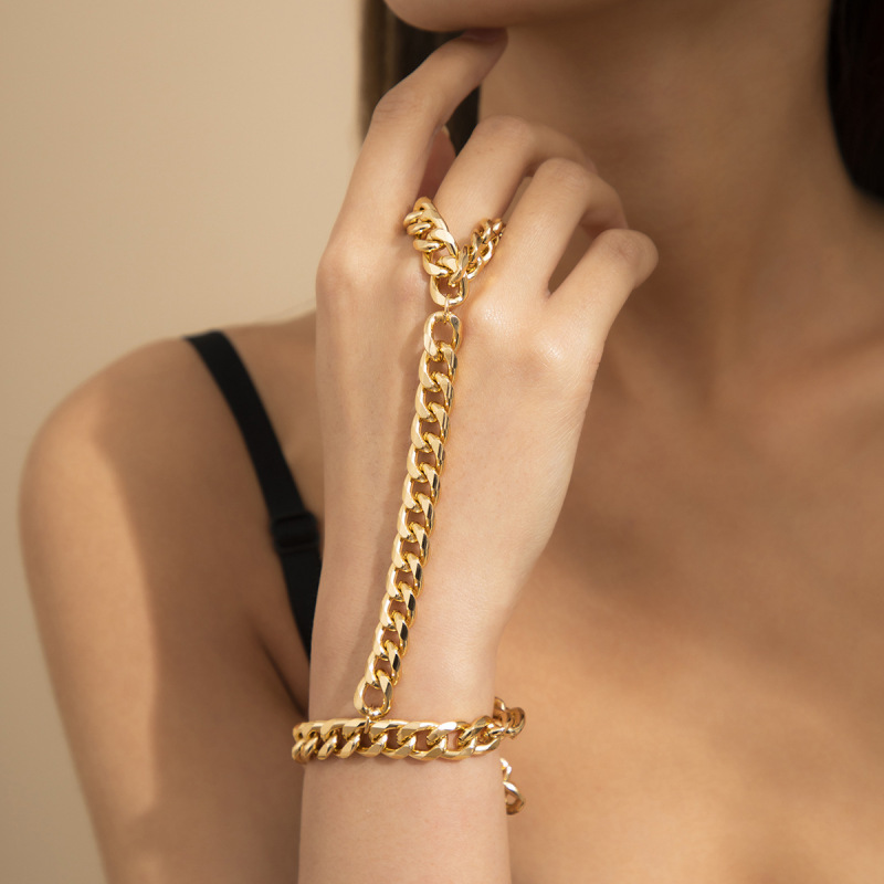 SL22708-European and American cross-border jewelry punk style geometric ring hollow mitten bracelet personalized simple metal iron chain bracelet
