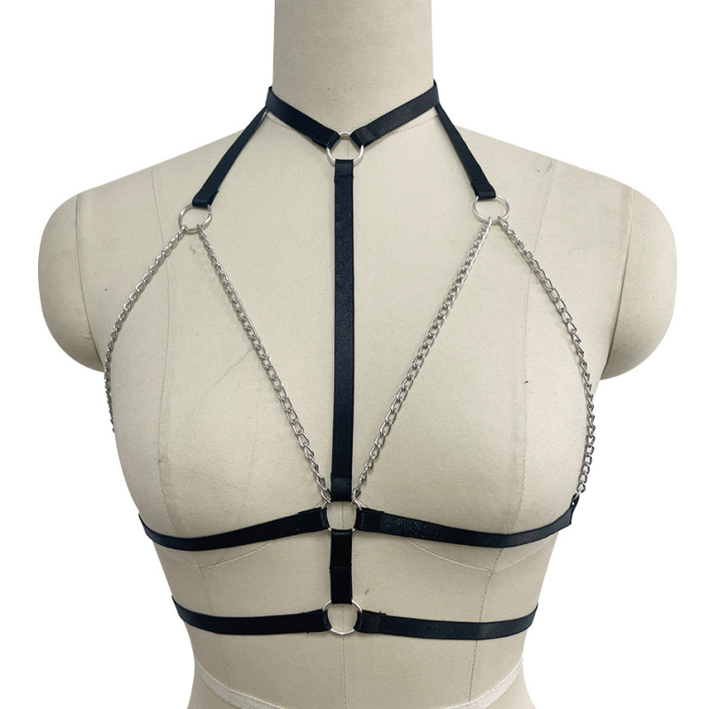 O0870-Chain bondage black ladies sexy strappy underwear