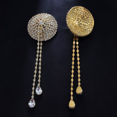 ST230125-Geometric round bra patch, nightclub style sexy tassel rhinestone breast chain body chain
