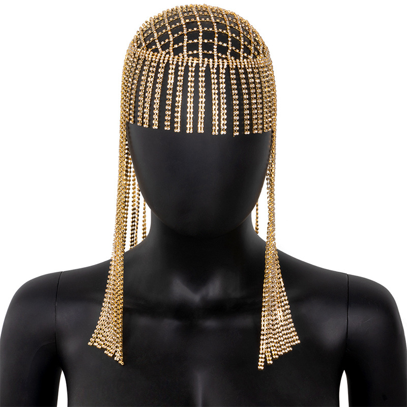 TS230401-Personalized exaggerated rhinestone long tassel headband hip-hop punk hair chain hair hoop