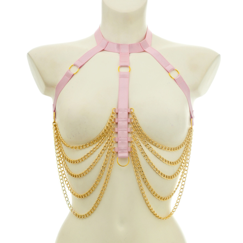 O0906-European and American sexy hollow straps and metal chain women's sexy underwear