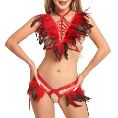 O0603+P0211--Best Selling Feather Temptation Sex Suit for Women