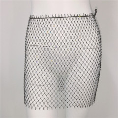 GC132-European and American sexy fishnet rhinestone skirt sweet and spicy style mini skirt glittering diamond miniskirt for women