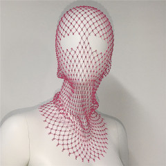 GC140-European and American elastic fishnet hood accessories mesh hollow personality hat rhinestone headscarf hat hood