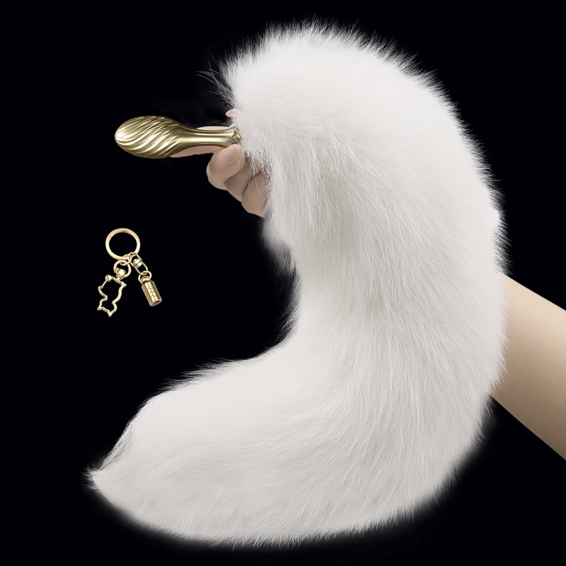 SMDBZ-021-BC--lockink high-end real fox fur tail metal anal plug-Please contact customer service for price