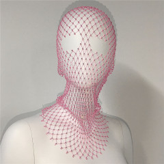 GC140-European and American elastic fishnet hood accessories mesh hollow personality hat rhinestone headscarf hat hood