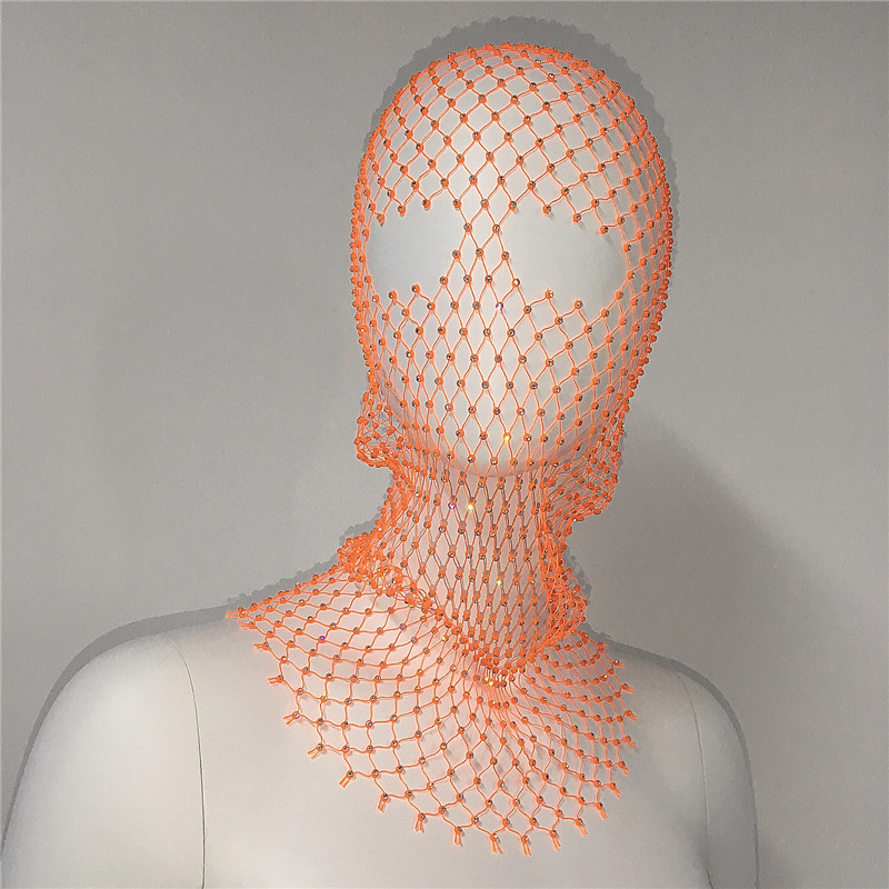 GC140-European and American elastic fishnet hood accessories mesh hollow personality hat rhinestone headscarf hat hood