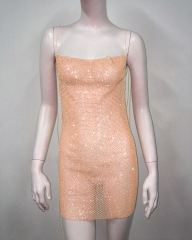 GC255-Slip dress, sexy beautiful back suspender dress, fishnet rhinestone strap hot girl tight skirt