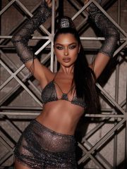 GC215-Women's Rhinestone Suspender Mesh Flashing Diamond Fishnet Top Sexy Bikini Top Mini Skirt Suit