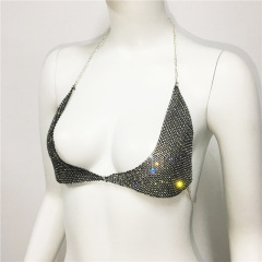 GC030-Popular body chain exaggerated rhinestone bikini bra chain sexy nightclub halter neck strap bra