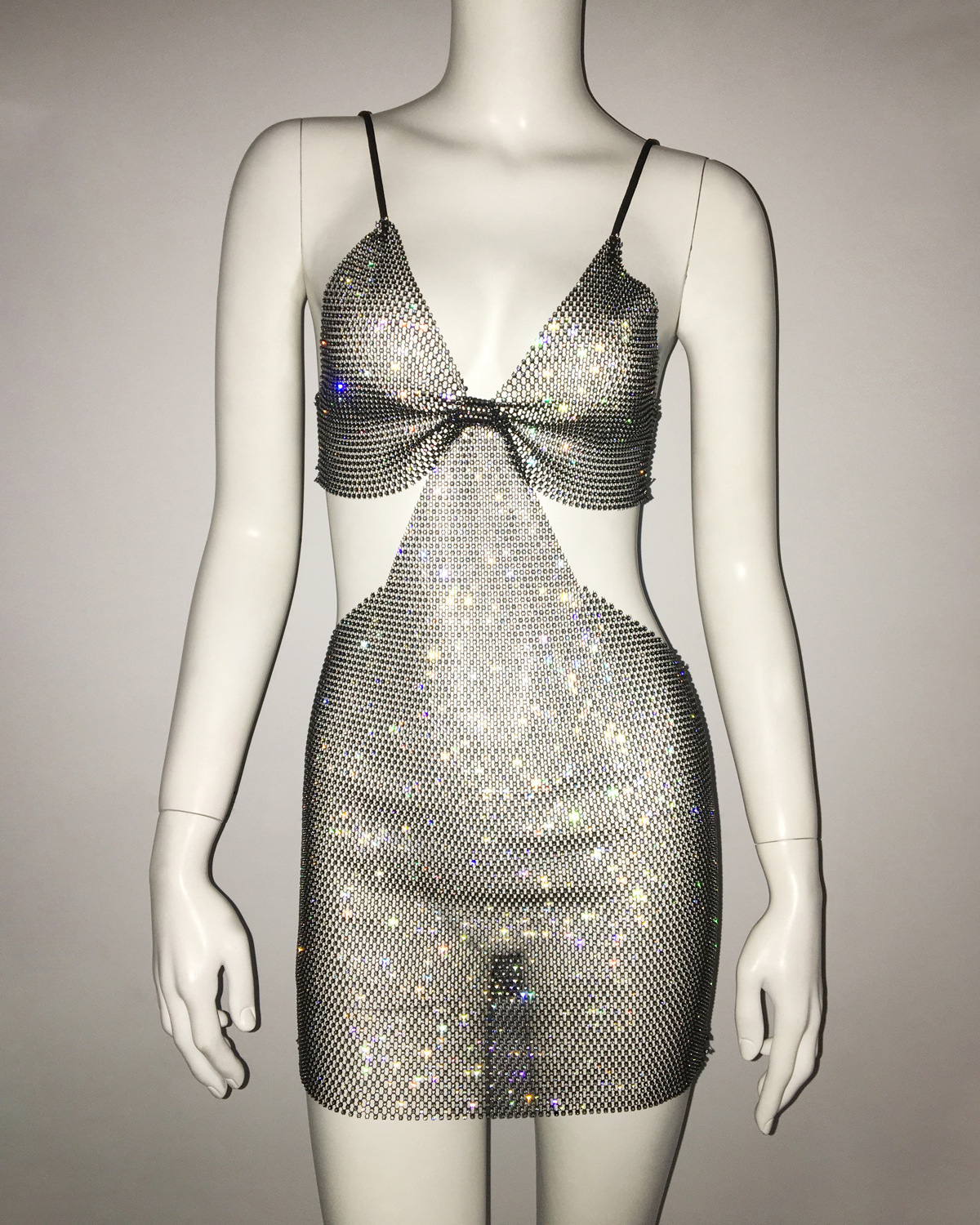 GC250-Rhinestone fishnet dress, sexy V-neck suspender dress, design dress, sweet and spicy style tight dress