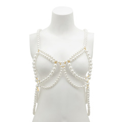 WH792SY-European and American sexy jewelry body chain chest chain imitation pearl chest chain music festival accessories hot girl pearl body chain