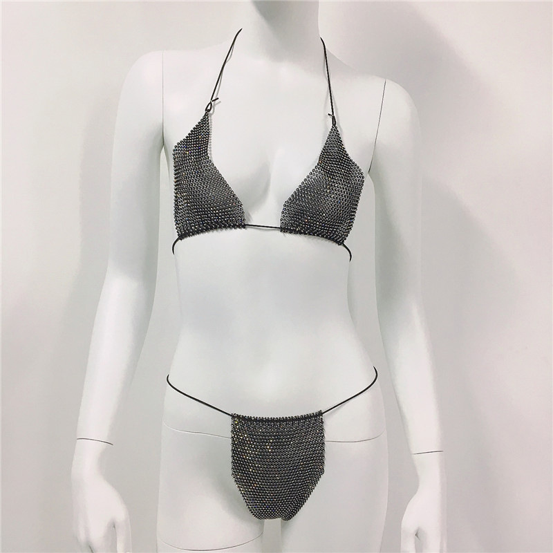GC120-Women's European and American Hot Girl Bikini Sexy Backless Swimming Beach Split Rhinestone Bikini for Women