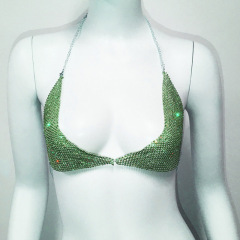 GC030-Popular body chain exaggerated rhinestone bikini bra chain sexy nightclub halter neck strap bra