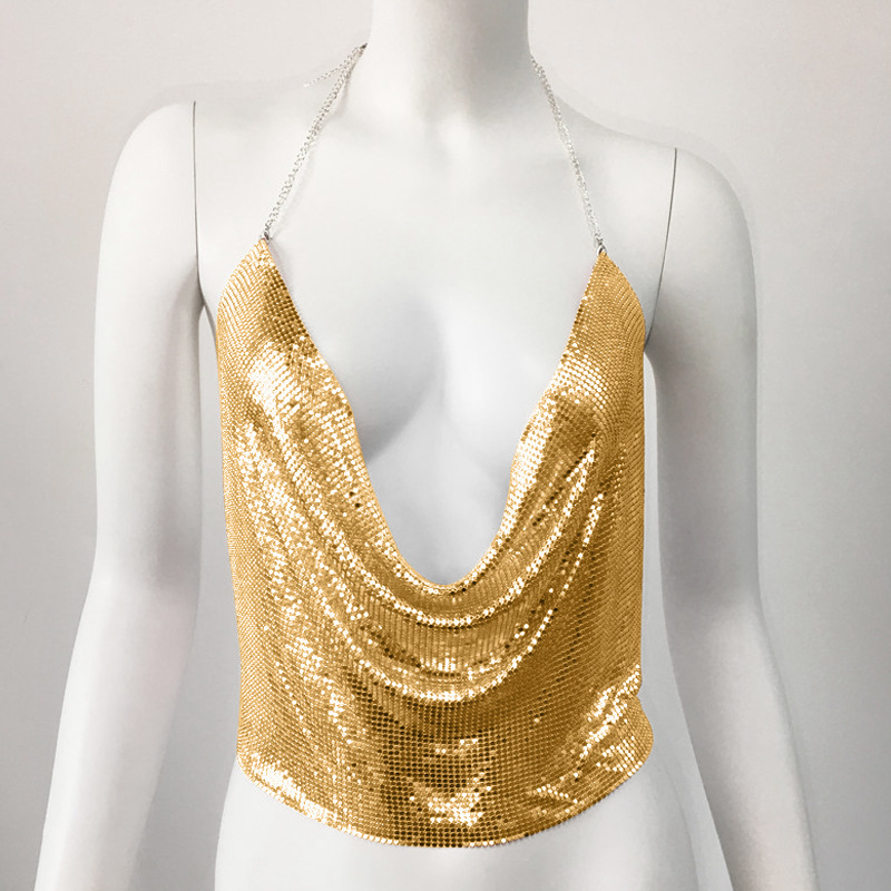 GC034-European and American hot girls women's metallic sequin tops sexy nightclub party hot girls tops sequin suspenders