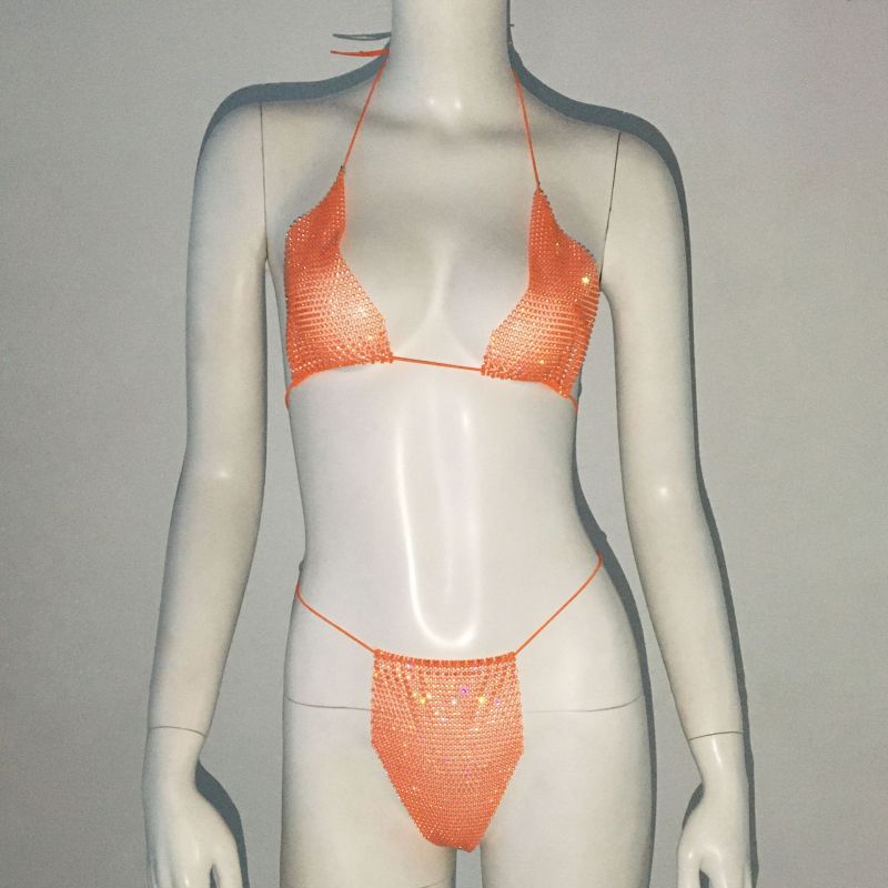 GC120-Women's European and American Hot Girl Bikini Sexy Backless Swimming Beach Split Rhinestone Bikini for Women