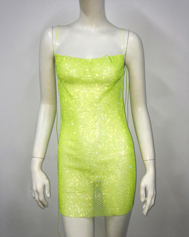 GC255-Slip dress, sexy beautiful back suspender dress, fishnet rhinestone strap hot girl tight skirt