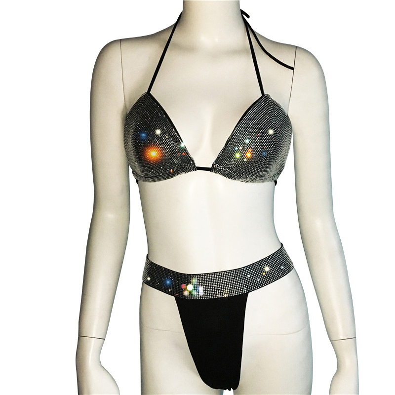 SC042-European and American women's clothing flashing rhinestone swimsuit sexy slim beach split swimsuit hot girl bikini