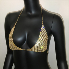 GC030-Popular body chain exaggerated rhinestone bikini bra chain sexy nightclub halter neck strap bra