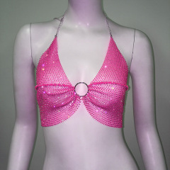 GC110-Sexy bikini swimsuit mesh glitter fishnet halter bra nightclub party hot girl rhinestone top