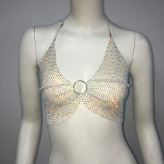 GC110-Sexy bikini swimsuit mesh glitter fishnet halter bra nightclub party hot girl rhinestone top