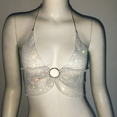 GC110-Sexy bikini swimsuit mesh glitter fishnet halter bra nightclub party hot girl rhinestone top