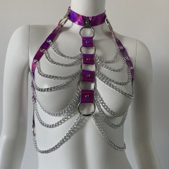 WH051-European and American Accessories Women's Laser Halter Neck Leather Decorated Holiday Carnival Bra Body Chain