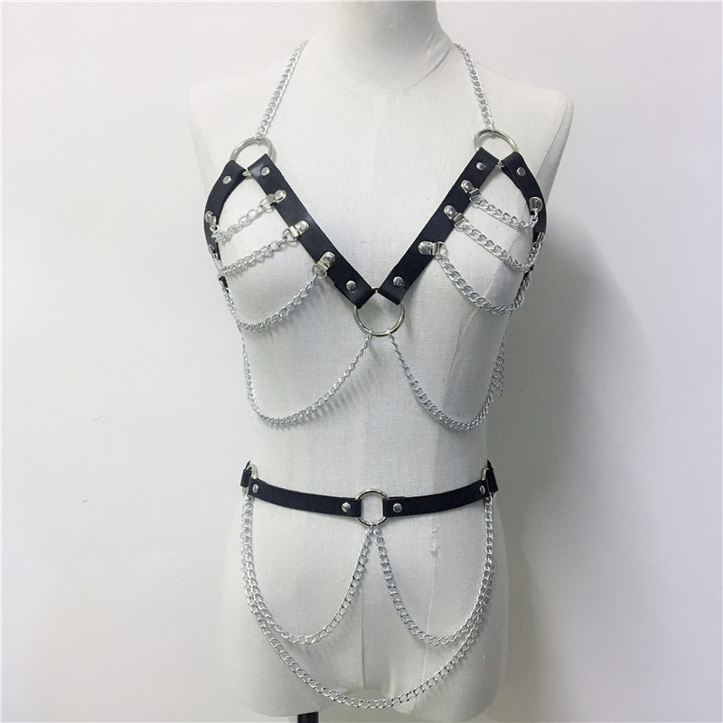 WH246-Sexy Nightclub Leather Belt Top Fashion Body Accessories Garter Belt Women's Two Piece Strap Set