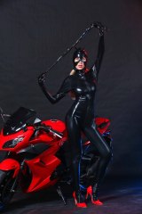 X628-European and American sexy lingerie wholesale leather patent leather jumpsuit masked cat girl