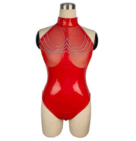 6786--Patent leather zipper pants, bright leather leather jacket, tight-fitting mirrored PVC one-piece leather jacket