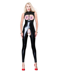 6757--M-5XL Sexy Underwear Patent Leather Hollow Long Jumpsuit