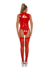 6858--High elastic patent leather zipper breast-exposing armbands restraint crotchless one-piece female sexy underwear + socks