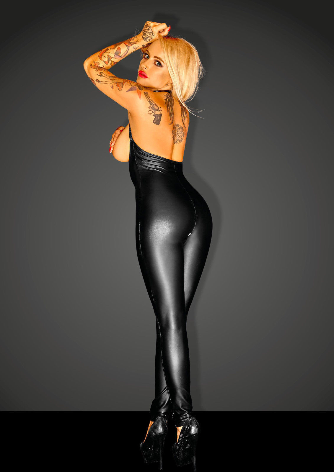 X6662-Gothic Patent Leather Jumpsuit Sexy European and American Erotic Lingerie Pole Dancing Nightclub Backless Black Jumpsuit
