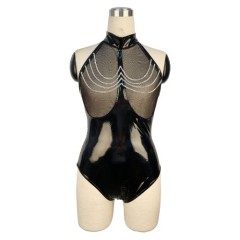 6786--Patent leather zipper pants, bright leather leather jacket, tight-fitting mirrored PVC one-piece leather jacket