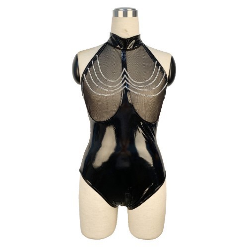 6786--Patent leather zipper pants, bright leather leather jacket, tight-fitting mirrored PVC one-piece leather jacket