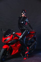 X628-European and American sexy lingerie wholesale leather patent leather jumpsuit masked cat girl